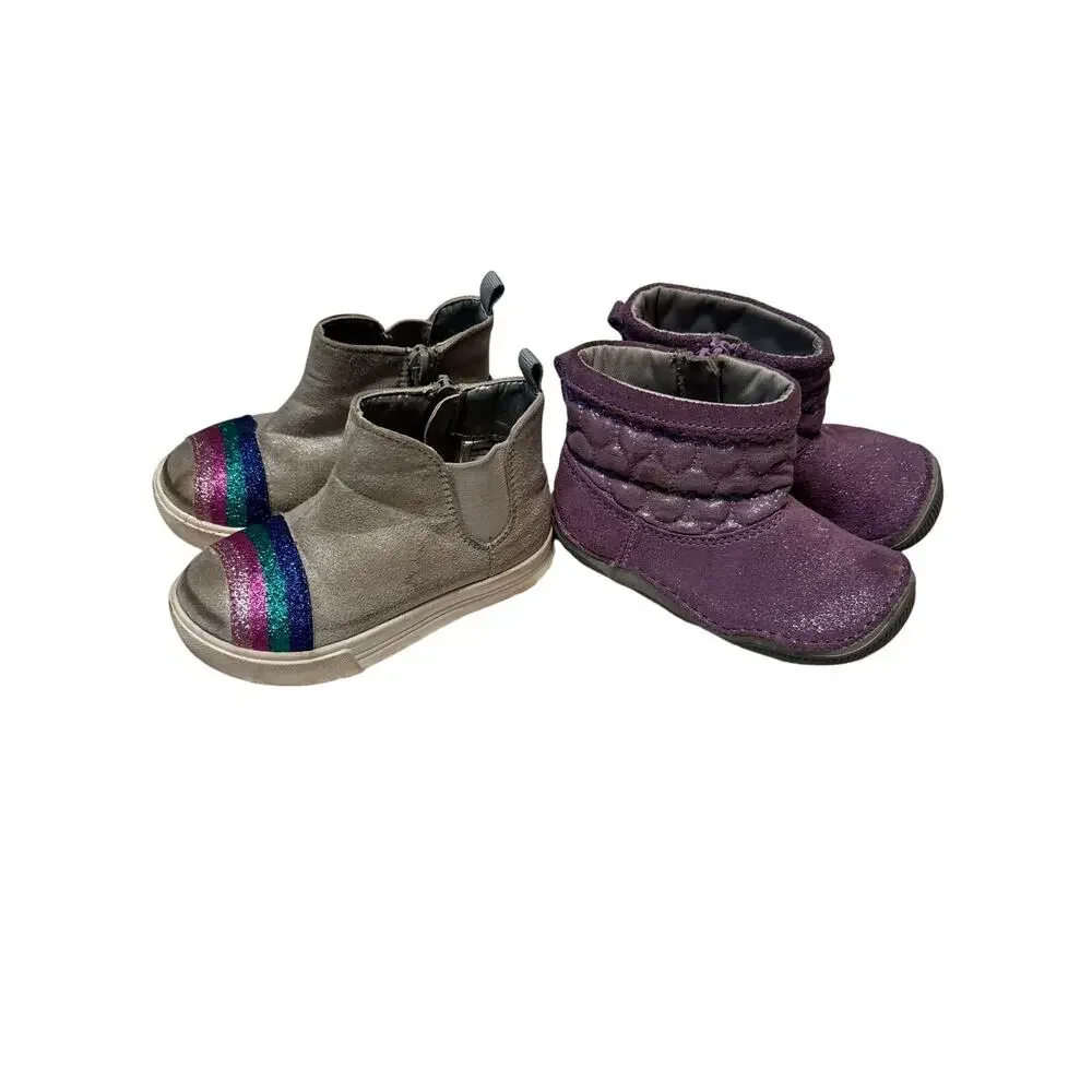 OshKosh Stride Rite Toddler Girl Size 6 Shoe Bundle Purple Boots Gray Sneakers